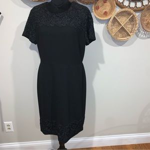 Karl Lagerfeld lace trim shift dress black businesswear size 14